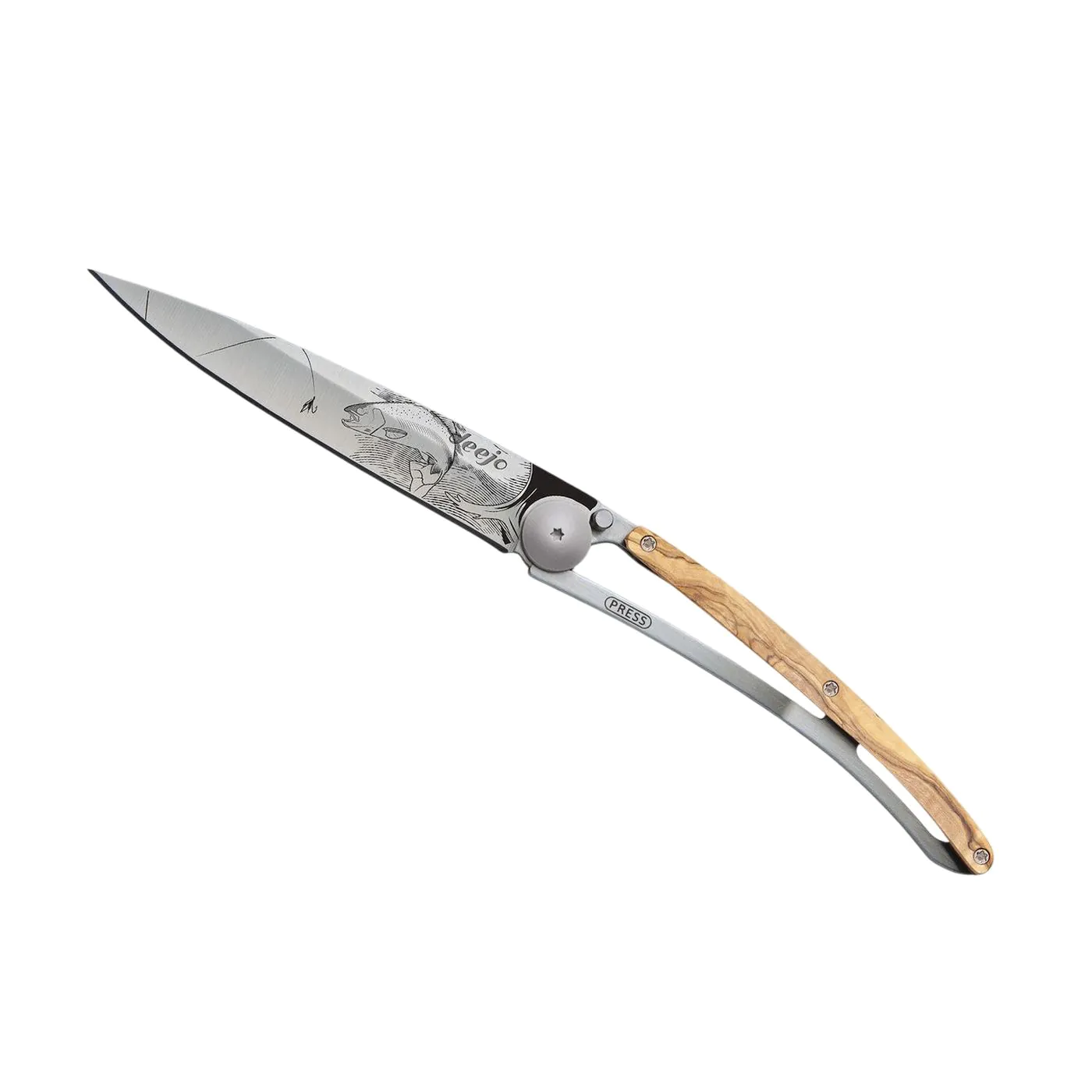 37g Olive Wood, Tattoo "Trout", Pocket Knife