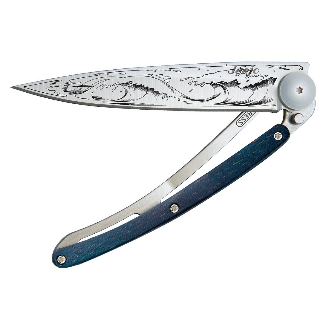 37g blaues Buchenholz,Tattoo "Welle", Taschenmesser 37g blaues Buchenholz,Tattoo "Welle", Taschenmesser