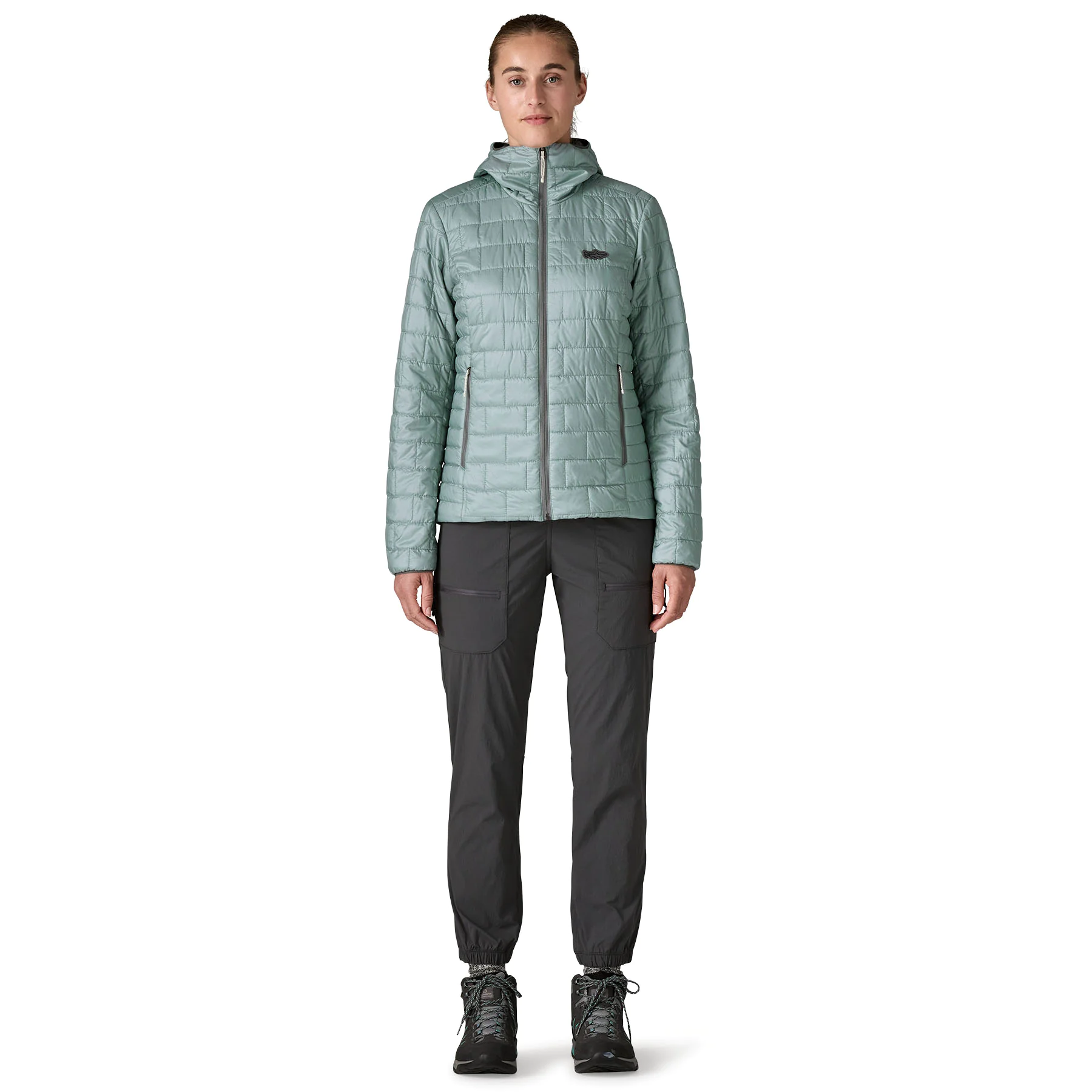 Pufferjacke, Hellblau, Reißverschluss, Kapuze, Gedröpfte Jacke