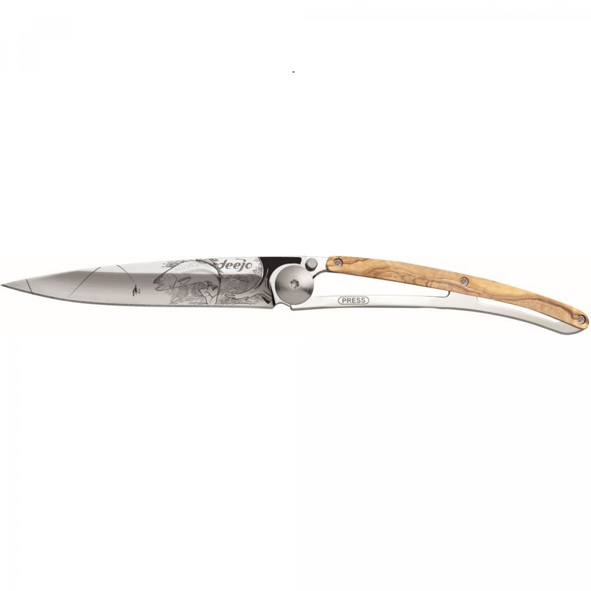 37g Olive Wood, Tattoo "Trout", Pocket Knife