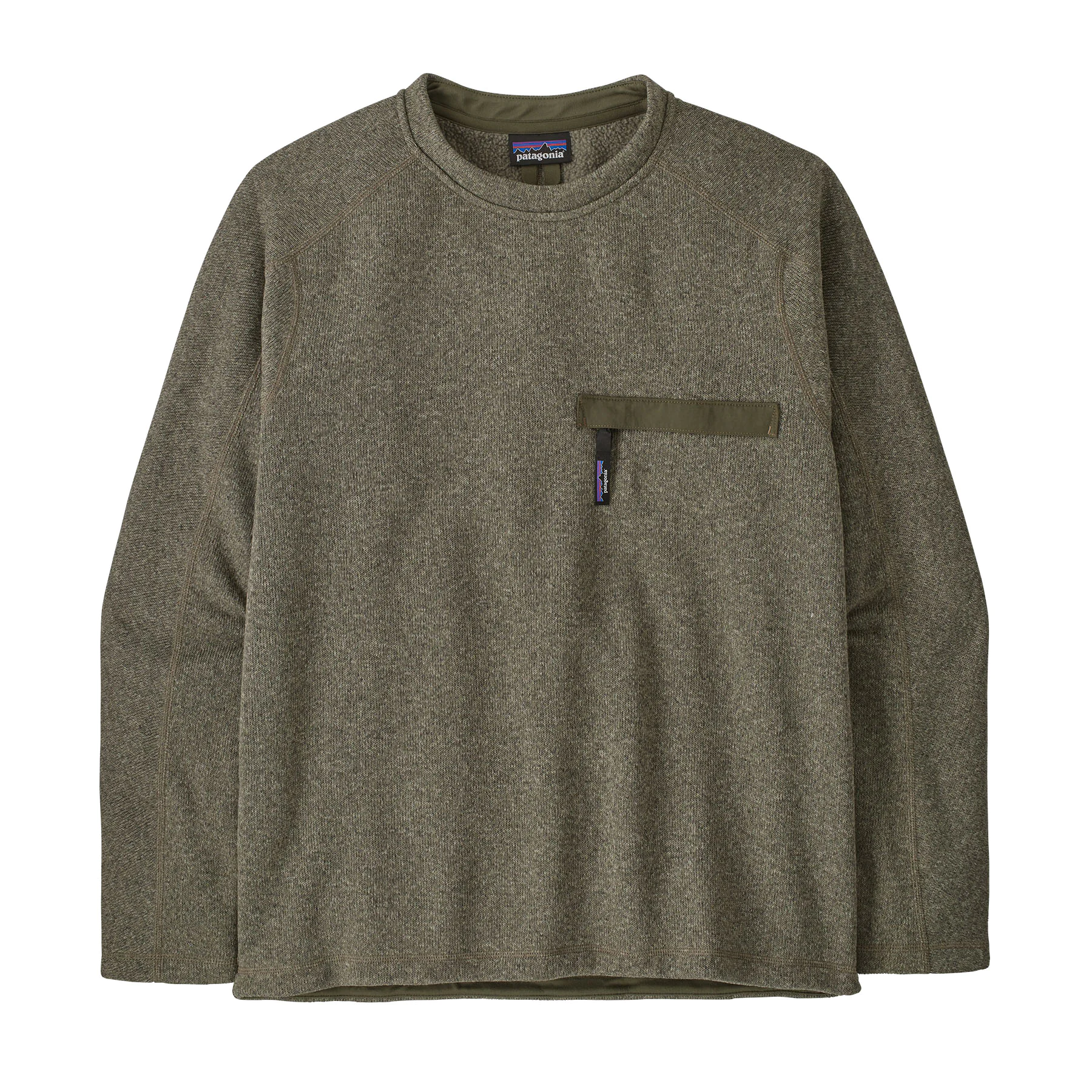 sweatshirt, rundhals, oliv, tasche, reissverschluss-griff