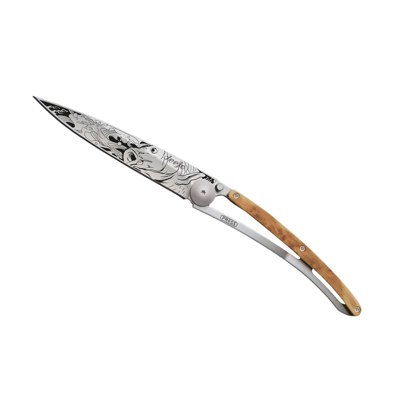 37g Wacholderholz, Tattoo "Karpfen", Taschenmesser 37g Wacholderholz, Tattoo "Karpfen", Taschenmesser