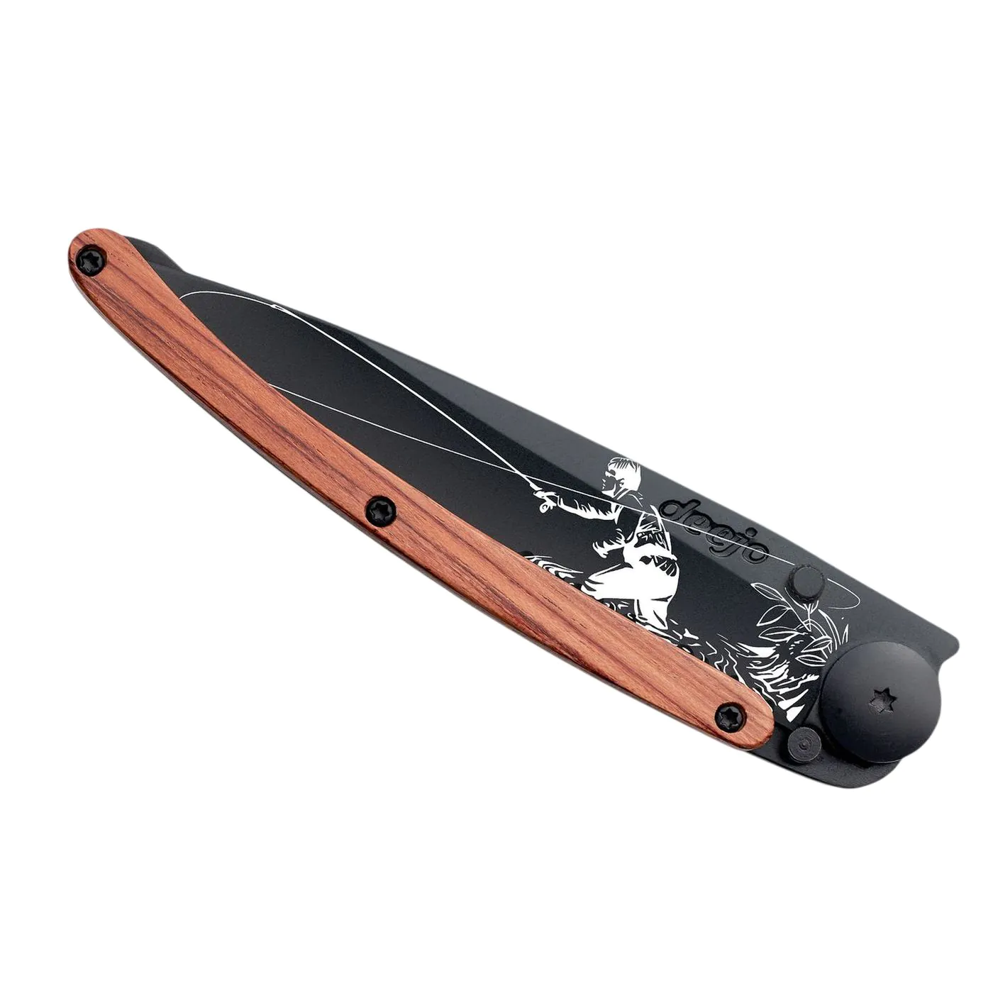 37g Korellenholz, Tattoo "Fliegenfischer", Taschenmesser (gezahnt)