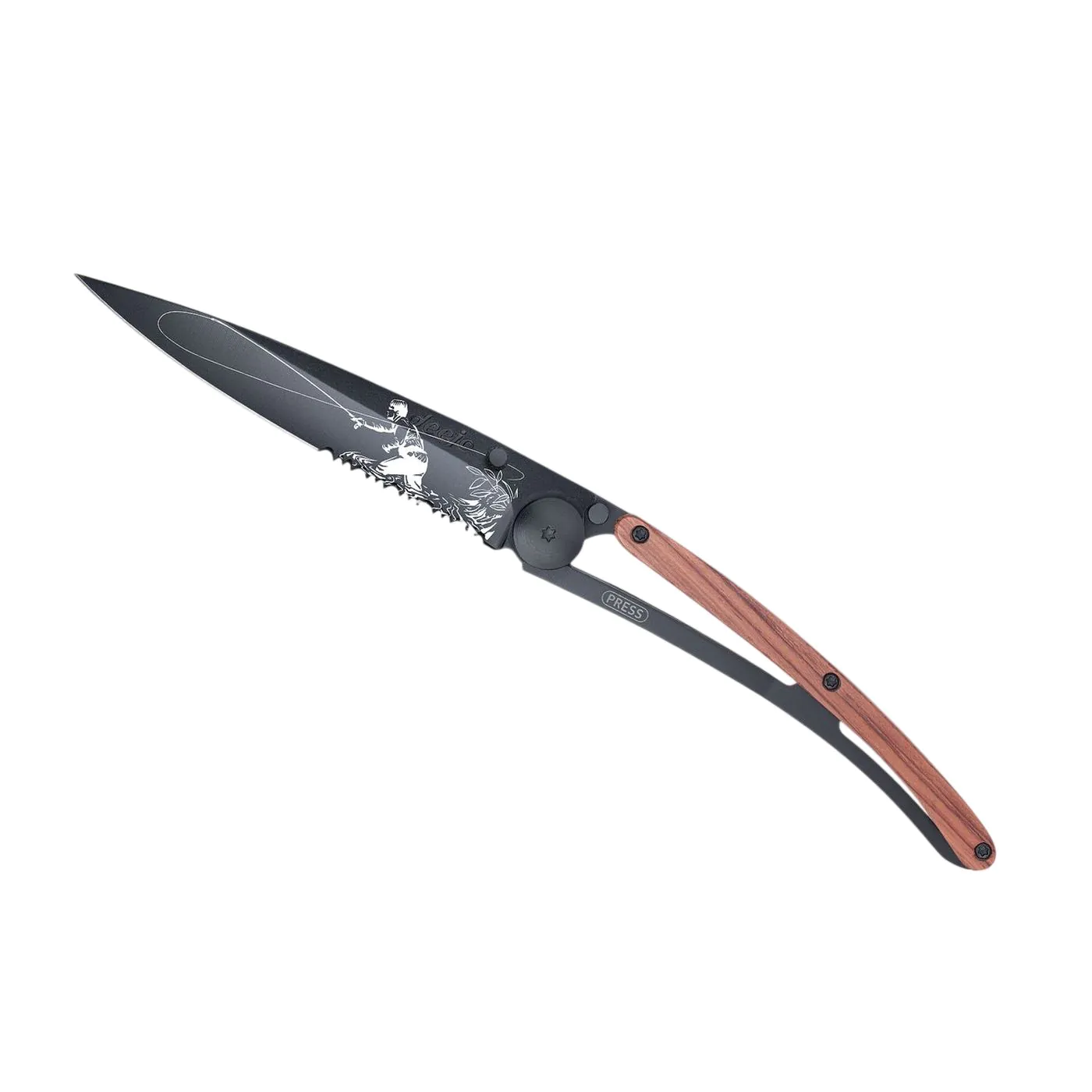 37g Korellenholz, Tattoo "Fliegenfischer", Taschenmesser (gezahnt)