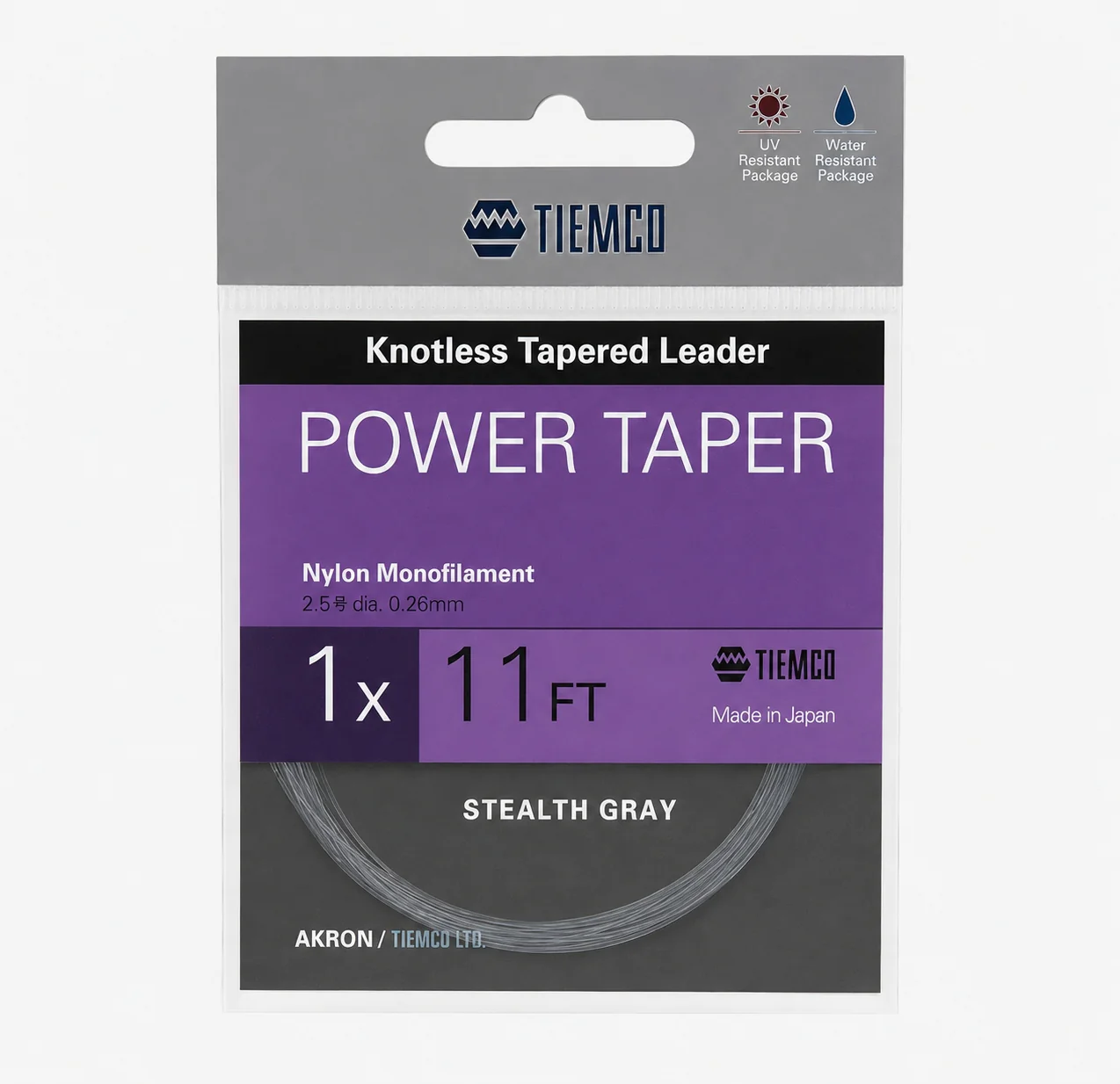 Nylon Monofilament, Power Taper, Knotless Tapered Leader, Stealth Gray, AKRON TIEMCO