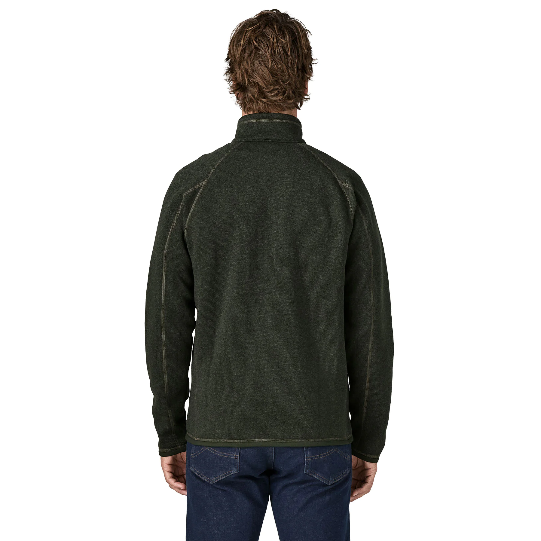Fleece-Jacke, dunkelgrün, lange Ärmel, Kragen, Rückansicht