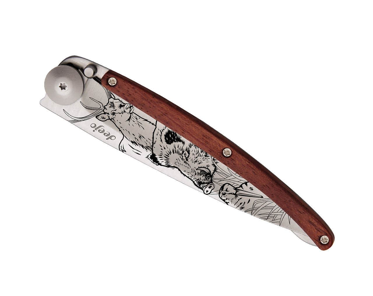 37g Korallenholz, Tattoo "Jagdszene", Taschenmesser 37g Korallenholz, Tattoo "Jagdszene", Taschenmesser