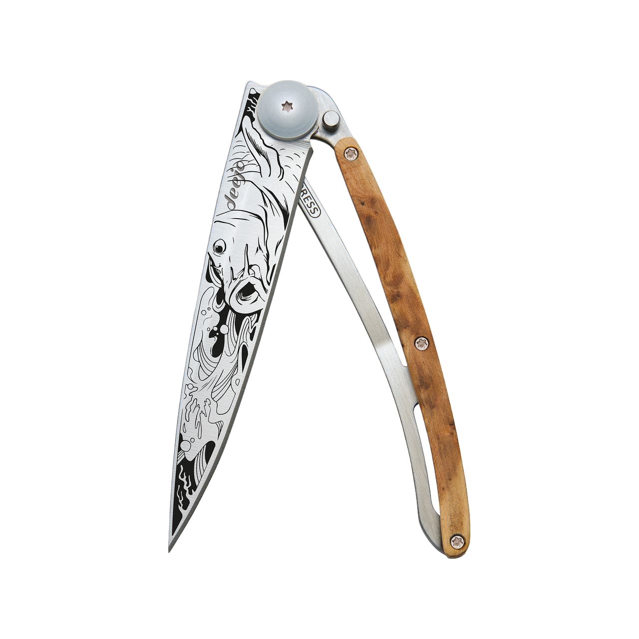 37g Wacholderholz, Tattoo "Karpfen", Taschenmesser 37g Wacholderholz, Tattoo "Karpfen", Taschenmesser