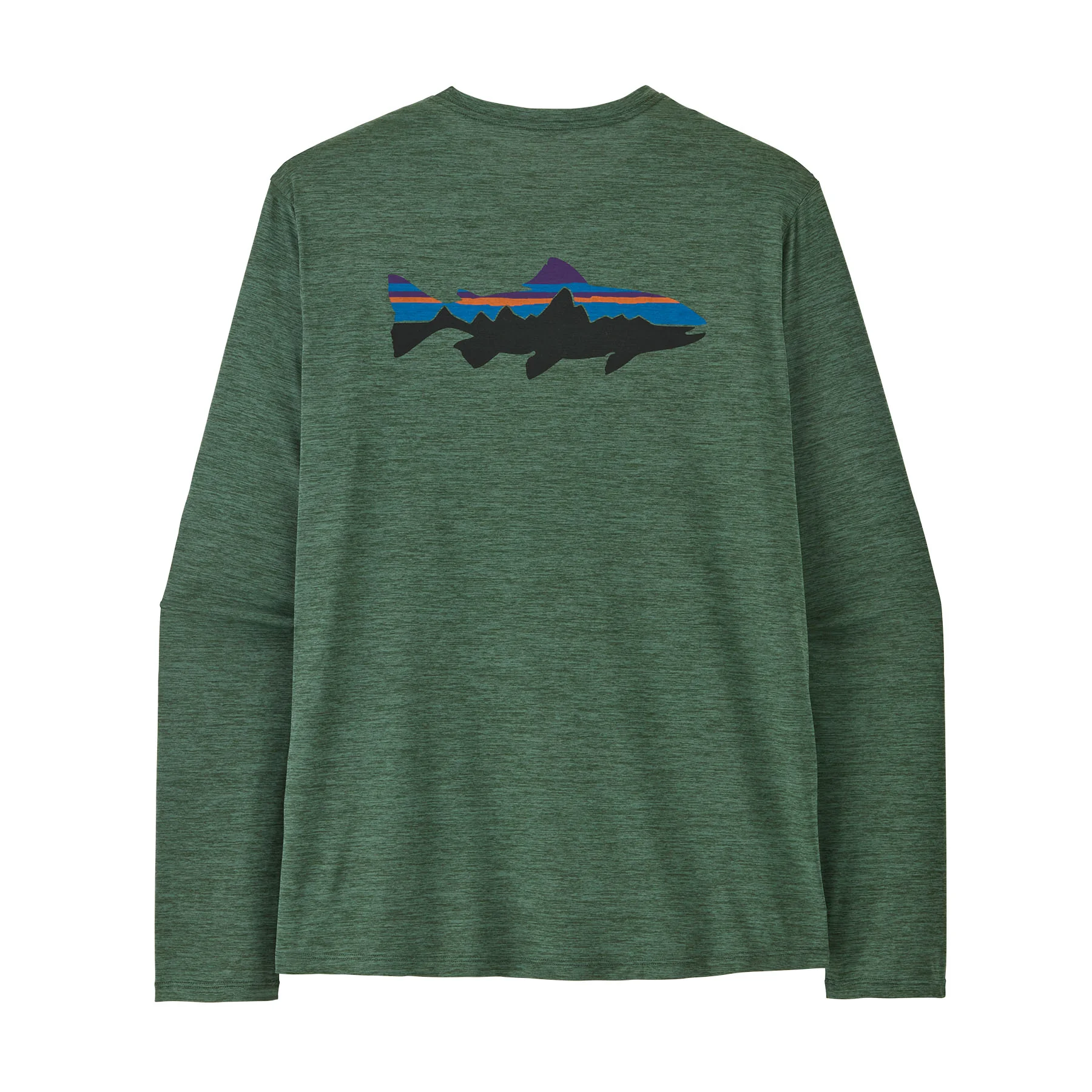 Langarmshirt, Grün, Fischprint, Rundhals, Stoffstruktur