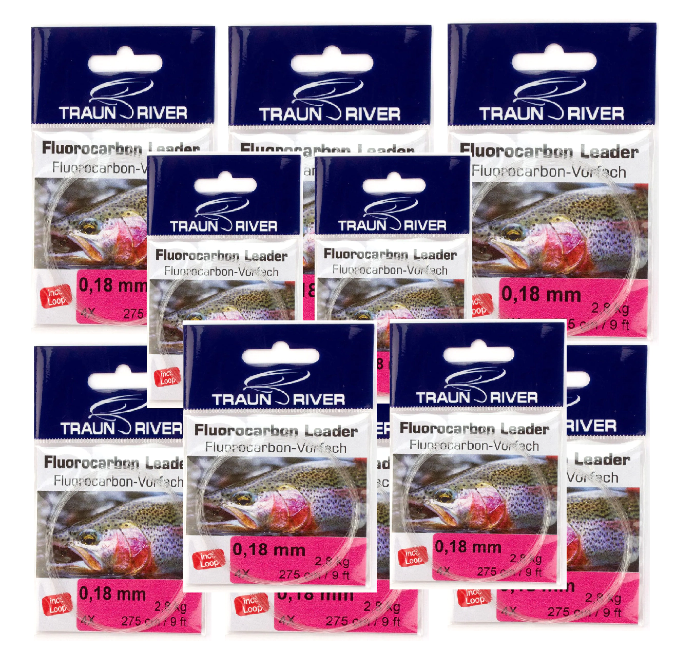10er Pack - Fluorocarbon konisch gezogenes Vorfach (275cm)