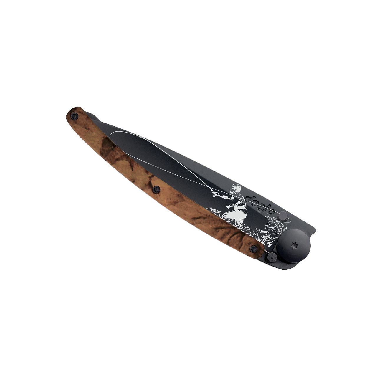 Serrated 37g Brown Camo, Tattoo "Fly Fishing", Pocket Knife