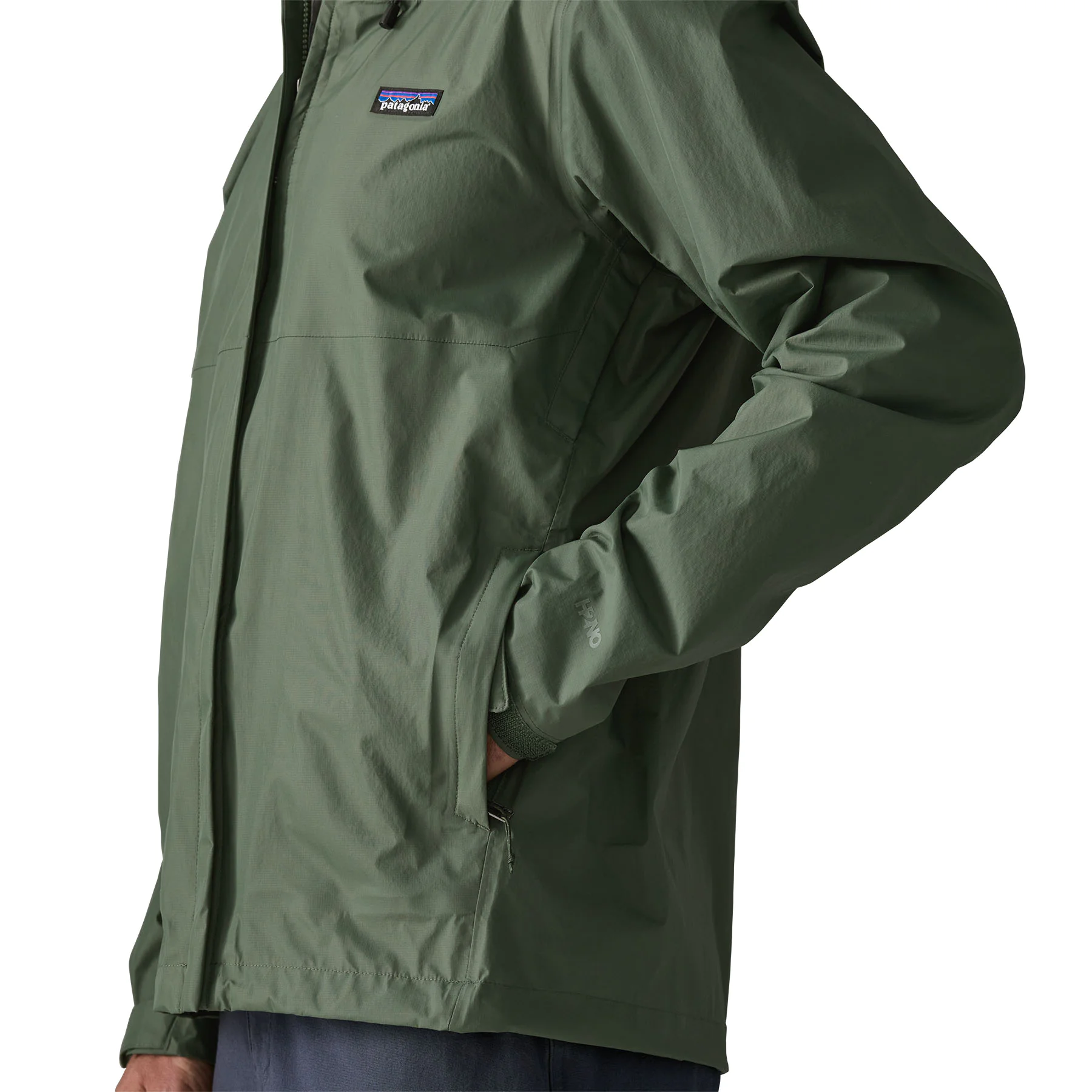 Regenjacke, Olivgrün, Kapuze, Reißverschluss, Seitentaschen