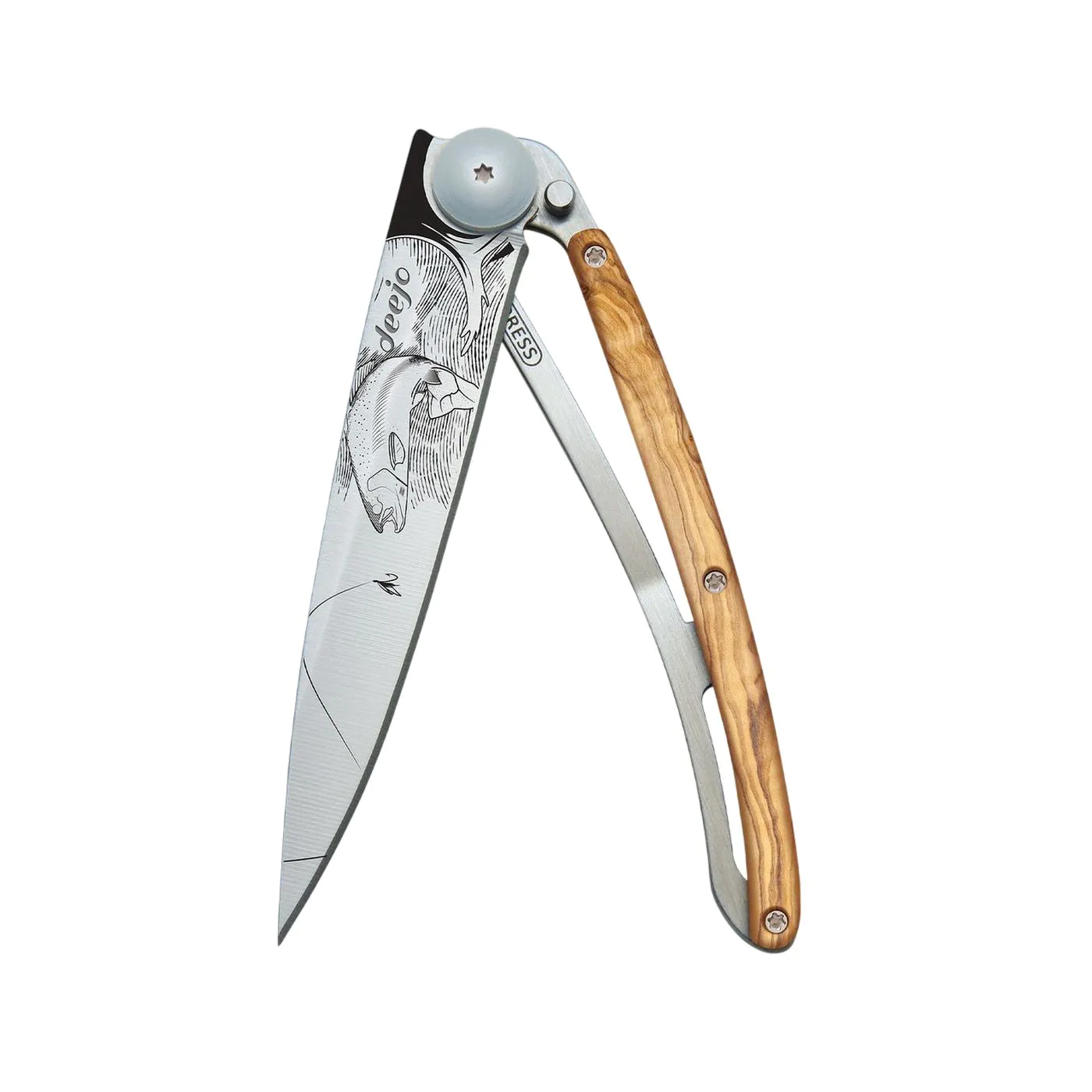 37g Olive Wood, Tattoo "Trout", Pocket Knife