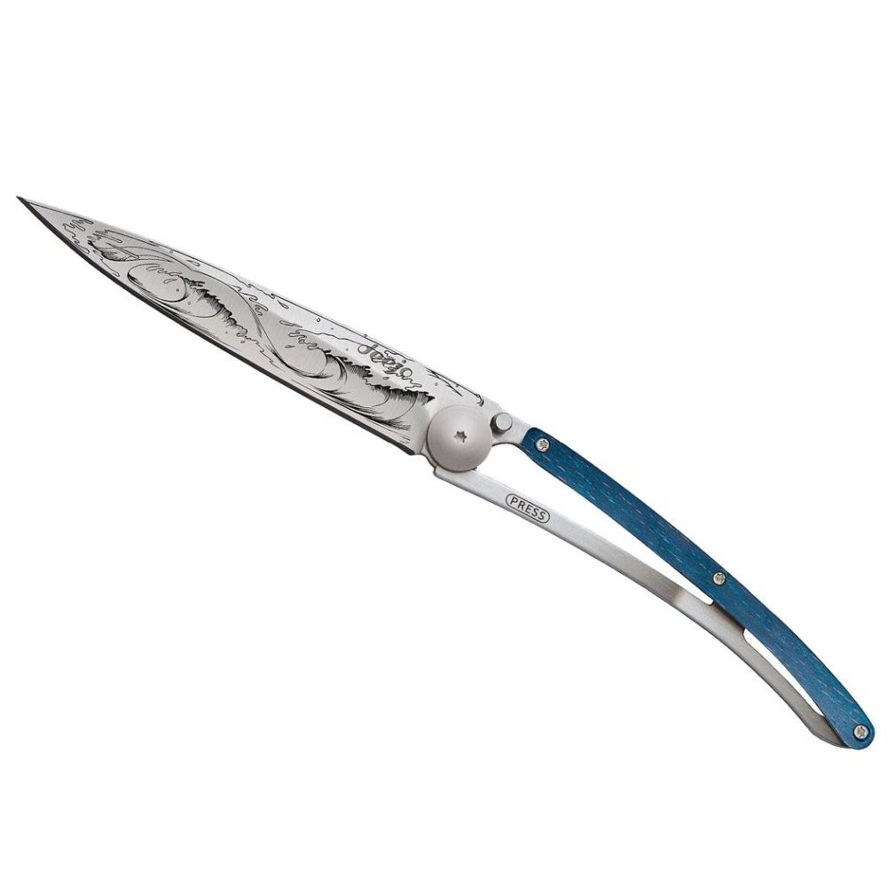 37g blaues Buchenholz,Tattoo "Welle", Taschenmesser 37g blaues Buchenholz,Tattoo "Welle", Taschenmesser