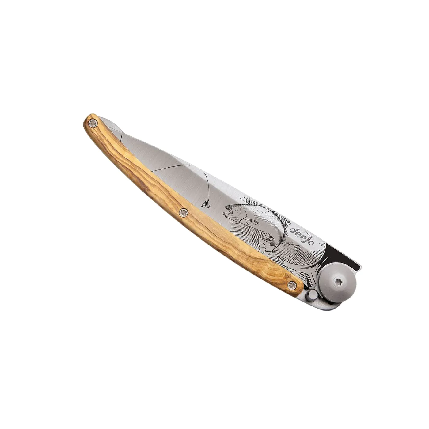 37g Olive Wood, Tattoo "Trout", Pocket Knife