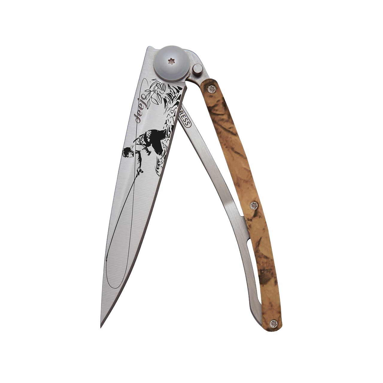 27g Brown Camo, Tattoo "Fly Fishing", Pocket Knife