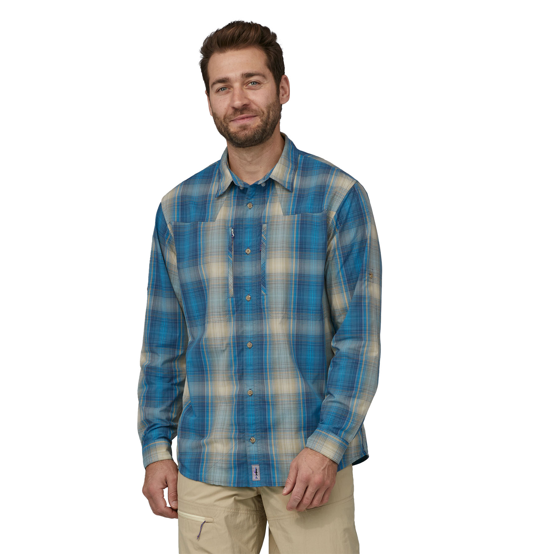 Men's Longsleeve Sun Stretch Shirt (San Miguel: wavy blue)