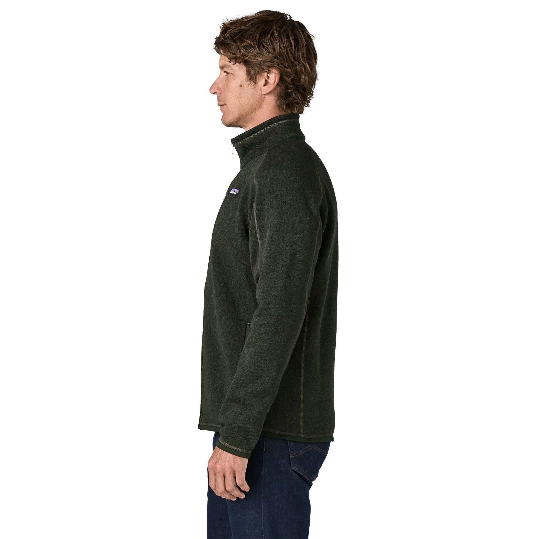 Fleece, Jacke, Dunkelgrün, Stehkragen, Langarm
