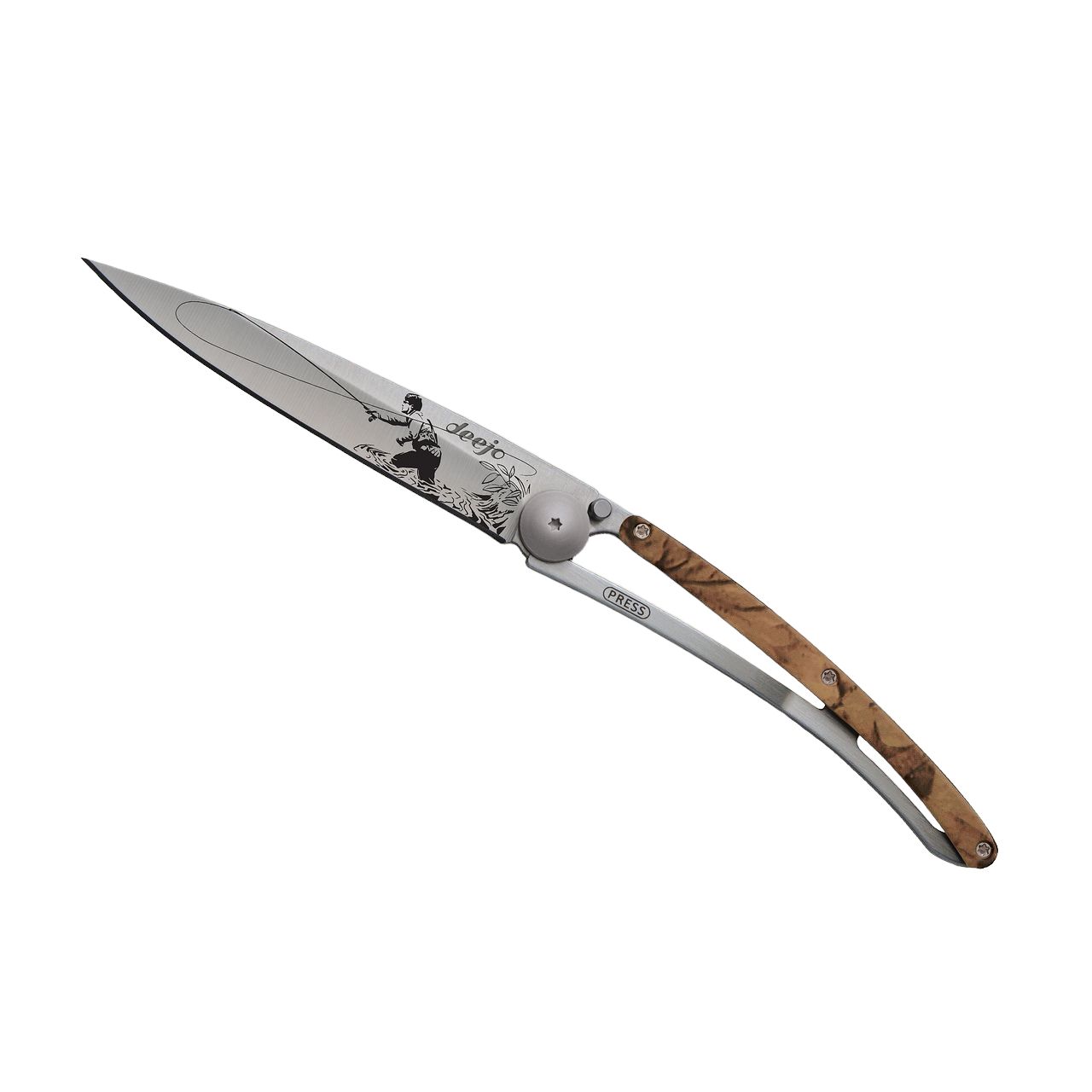 27g Brown Camo, Tattoo "Fly Fishing", Pocket Knife