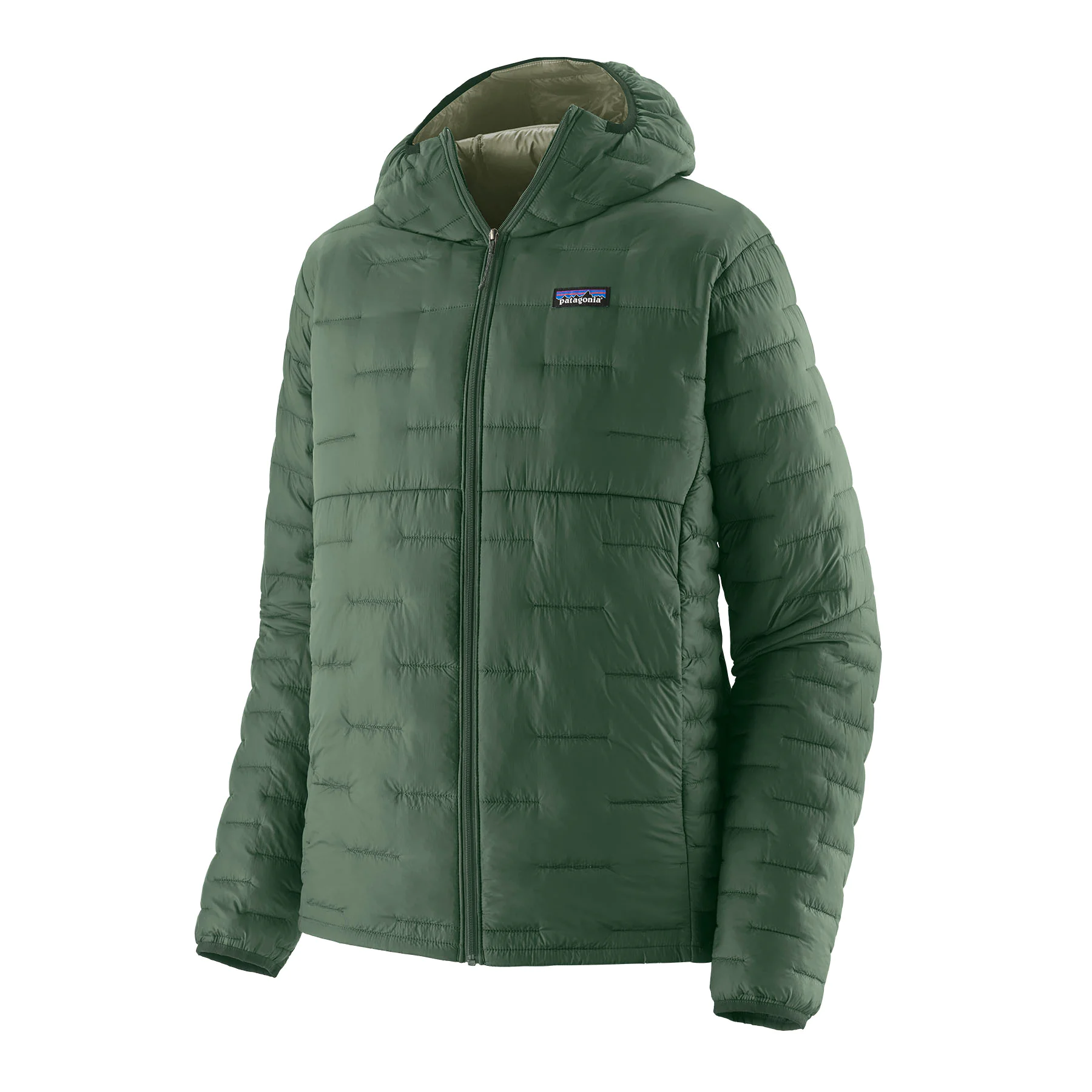 Dreiviertelpufferjacke, Daunenjacke, Grün, Reißverschluss, Kapuze